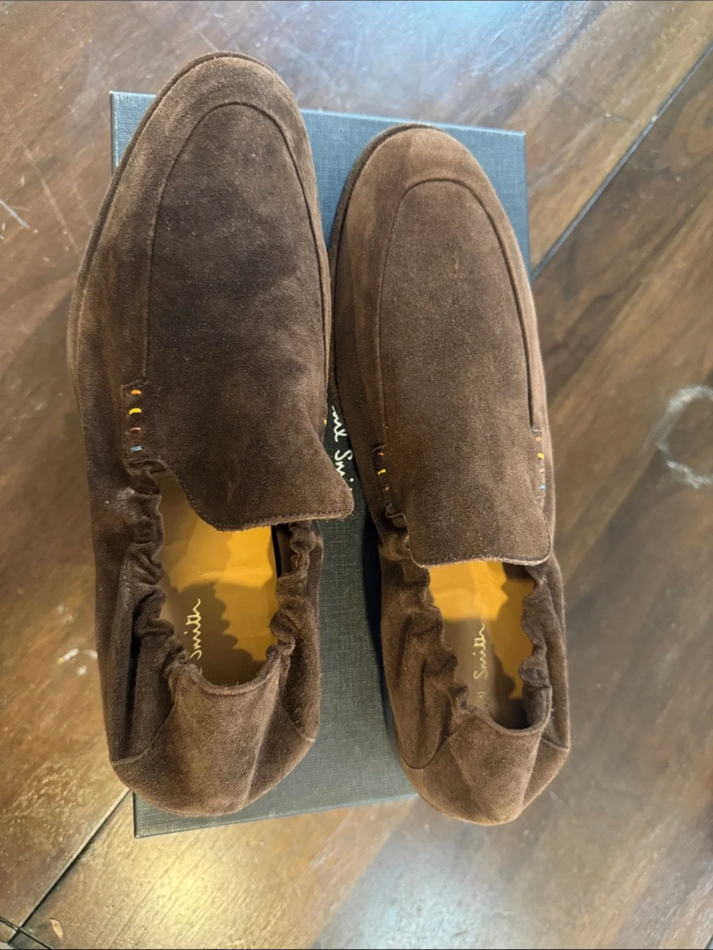 Paul Smith Brown Suede Slip-On Loafers with Signature Stripe Detail